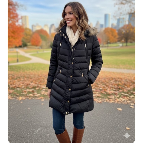 Michael Kors Jackets & Blazers - Michael Kors Black Puffer Jacket with Faux Fur Trim